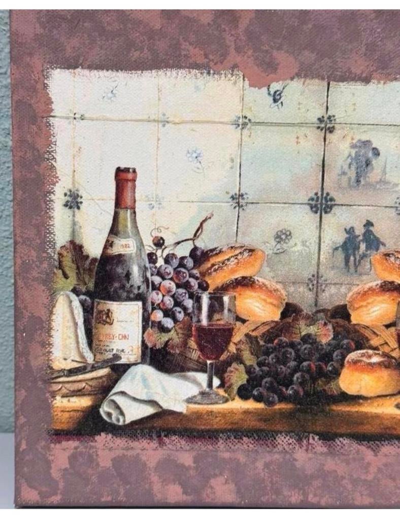 Klassiek Schilderij canvas Delfts blauwe tegels brood wijn, Ophalen of Verzenden