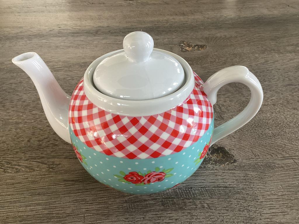 Leuke theepot met ruitjes en bloemenpatroon, Keramiek, Overige typen, Ophalen of Verzenden, Zo goed als nieuw