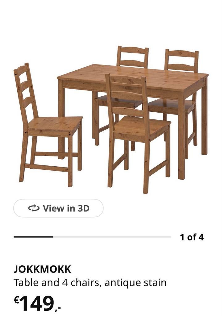 JOKKMOKK eettafel met 4 stoelen en kussens, Ophalen, 100 tot 150 cm, 50 tot 100 cm, Zo goed als nieuw