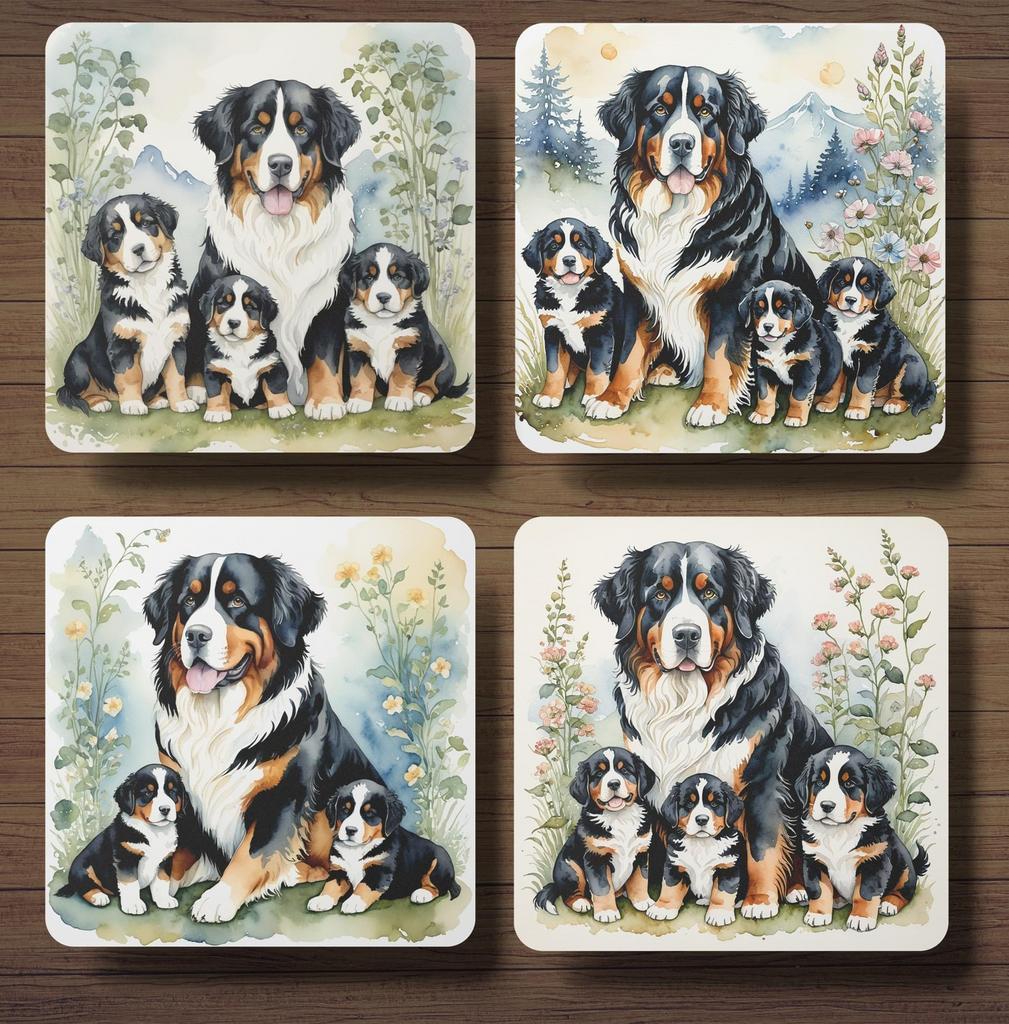 Berner Sennen met Puppy’s onderzetters met houder, Ophalen of Verzenden, Nieuw, Glas of Kopje