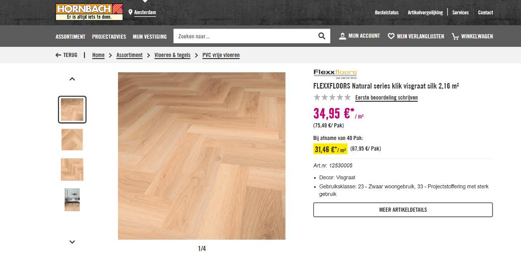 FLEXXFLOORS Natural series klik visgraat silk vloer PVC, Doe-het-zelf en Verbouw, Ophalen, Kunststof, Gebruikt, 50 tot 150 cm