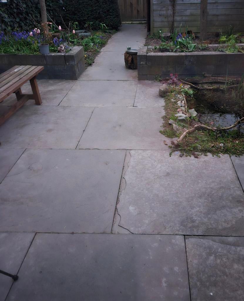 Grote natuursteen tegels 1mx1m totaal 5.5m2, Ophalen, Gebruikt, Natuursteen, Terrastegels