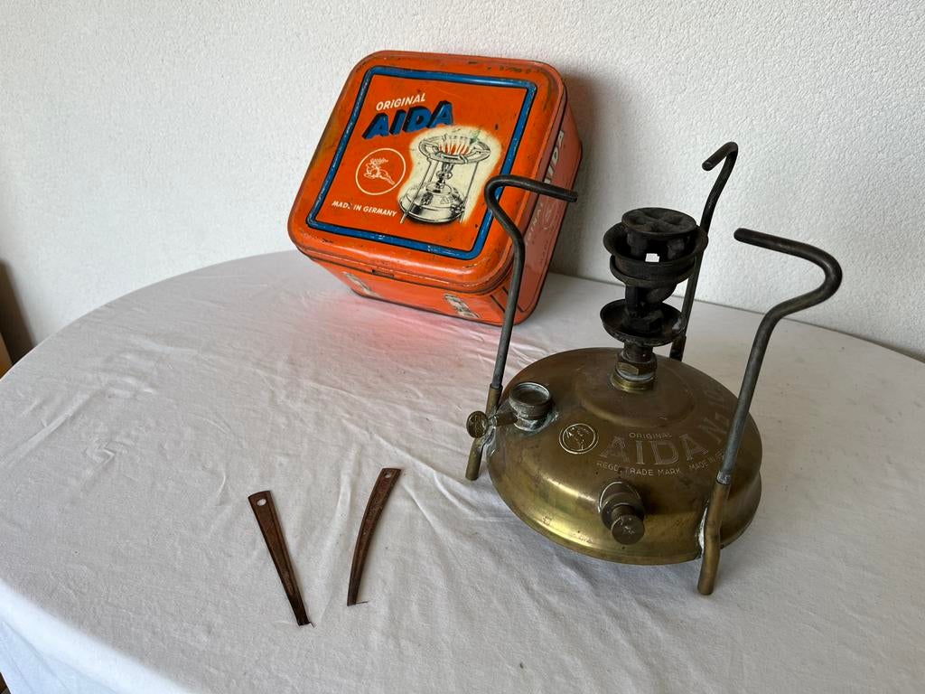 Vintage Aidan Original No. 100 Petroleumbrander + bewaarblik, Antiek en Kunst, Antiek | Gereedschap en Instrumenten, Ophalen of Verzenden