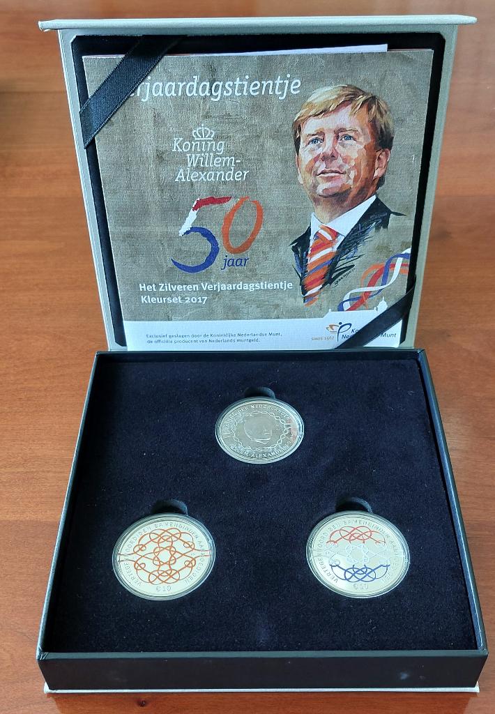 Zilveren Verjaardagsmunt kleurset 2017, Ophalen of Verzenden, Koningin Beatrix, Euro's, Zilver