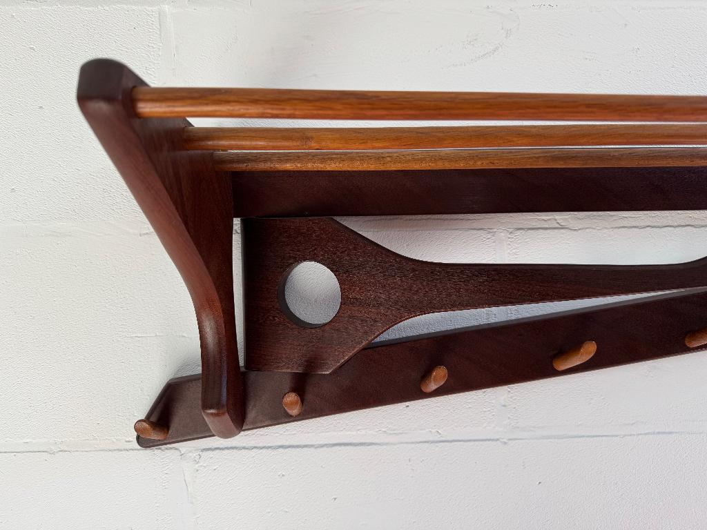 Deense teakhouten kapstok Mid-century, Wandkapstok, Verzenden, Zo goed als nieuw, Minder dan 100 cm