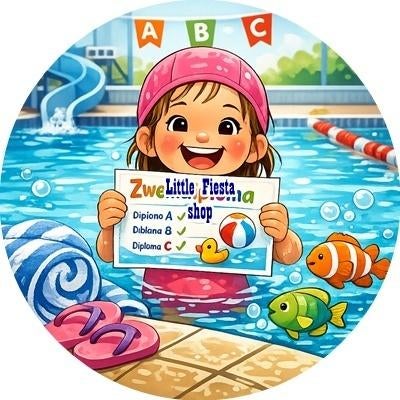 L1315 ouwel zwemdiploma 20x4,7cm eetbare cupcake rondjes, Ophalen of Verzenden, Nieuw, Cupcakes, Versiering