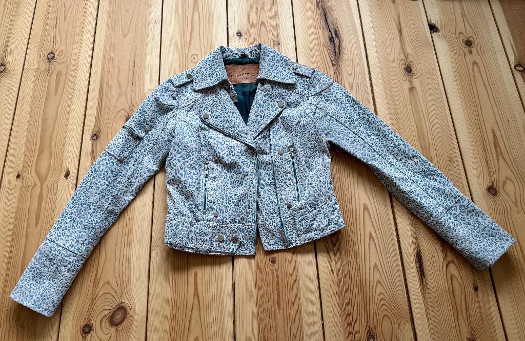 Goosecraft Biker Jacket - Blauw Leer Suede - Small / maat 36, Goosecraft, Blauw, Ophalen of Verzenden, Zo goed als nieuw