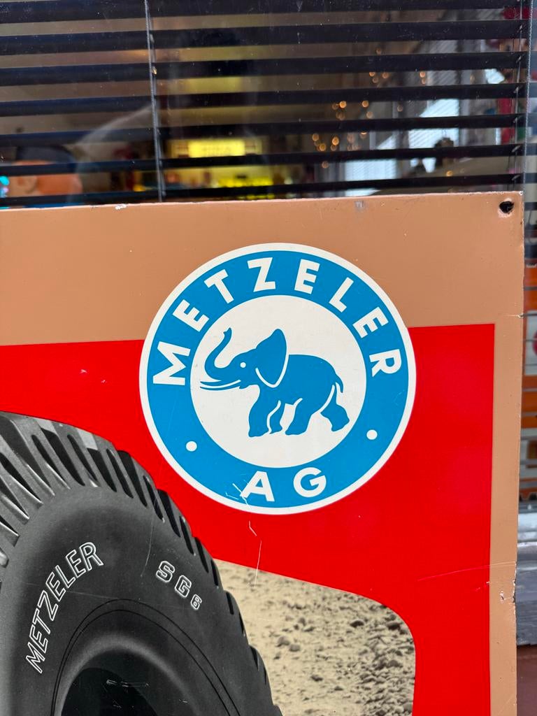 Vintage Metzeler AG Reclamebord - Banden Emaille Bord, Ophalen, Reclamebord, Gebruikt, .