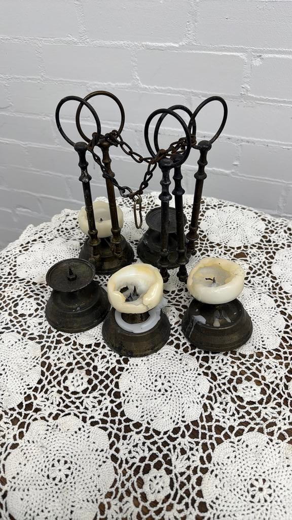 Set van 5 koperen kandelaars, Ophalen, Koper of Brons