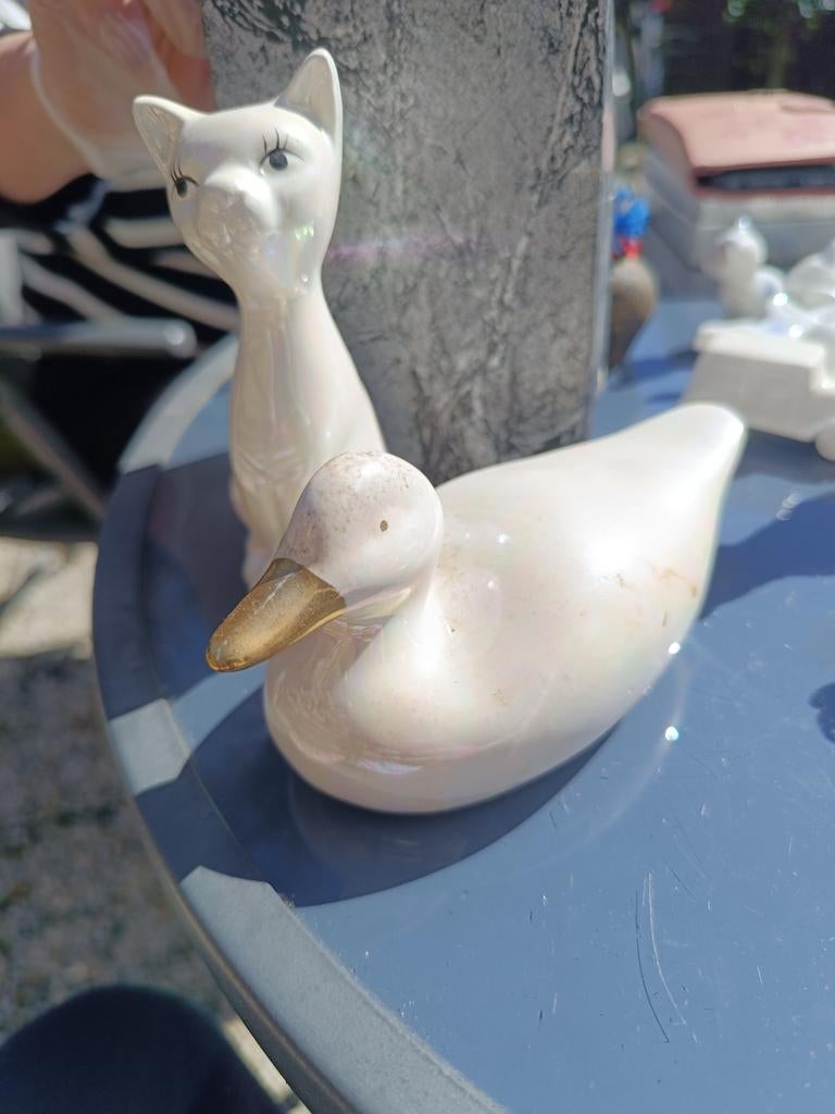 Eend en poes beeltjes, Verzamelen, Beelden en Beeldjes, Ophalen of Verzenden, Zo goed als nieuw, Dier