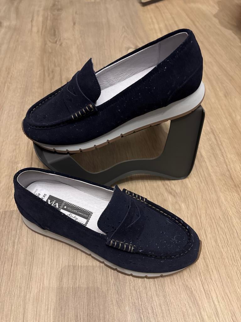 Via Vai schoenen maat 39 dames - Donkerblauw suède instapper, Blauw, Instappers, Nieuw, Ophalen of Verzenden
