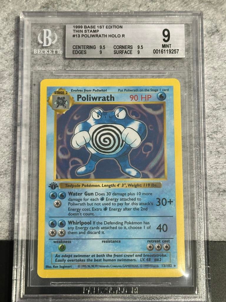 Poliwrath Base Set 1st Edition BGS 9 Pokémon Kaart, Ophalen of Verzenden, Zo goed als nieuw, Losse kaart