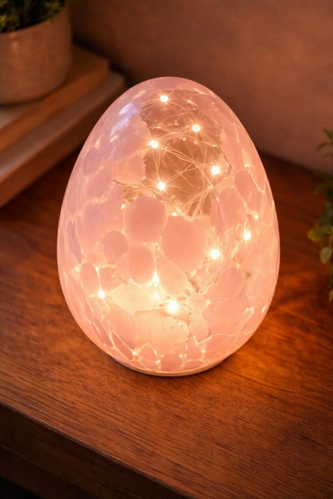 Roze glazen ei lamp, Ophalen of Verzenden