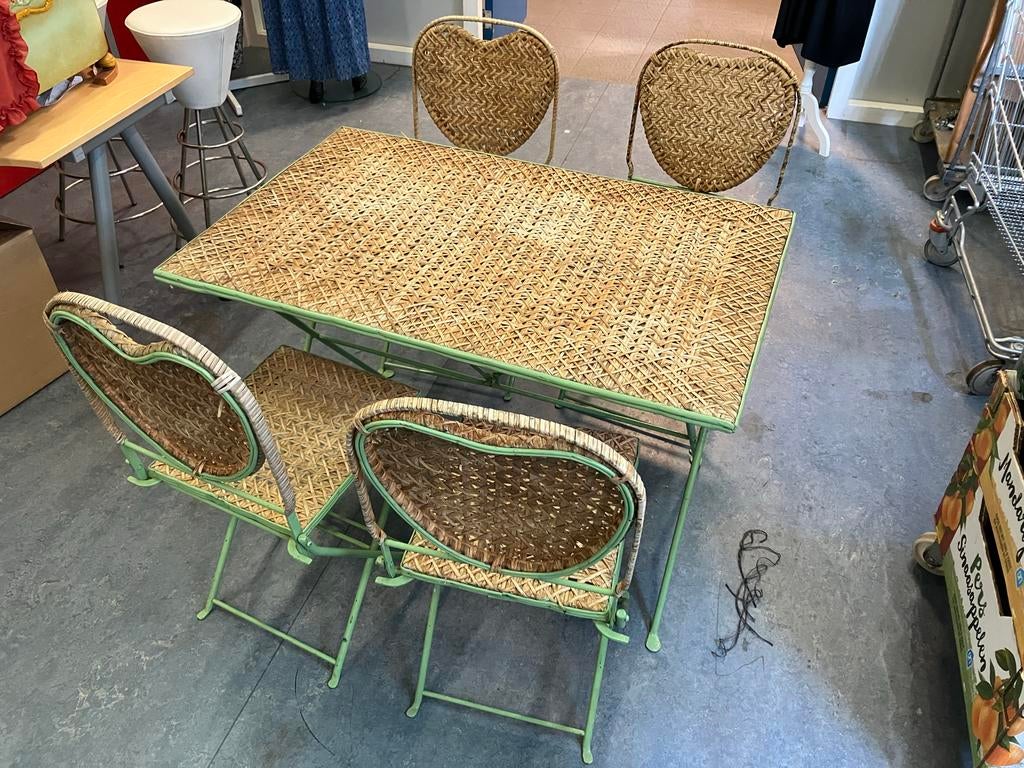 Vintage tuinset met hartvormige stoelen, Ophalen, Gebruikt, Eettafel, Nvt