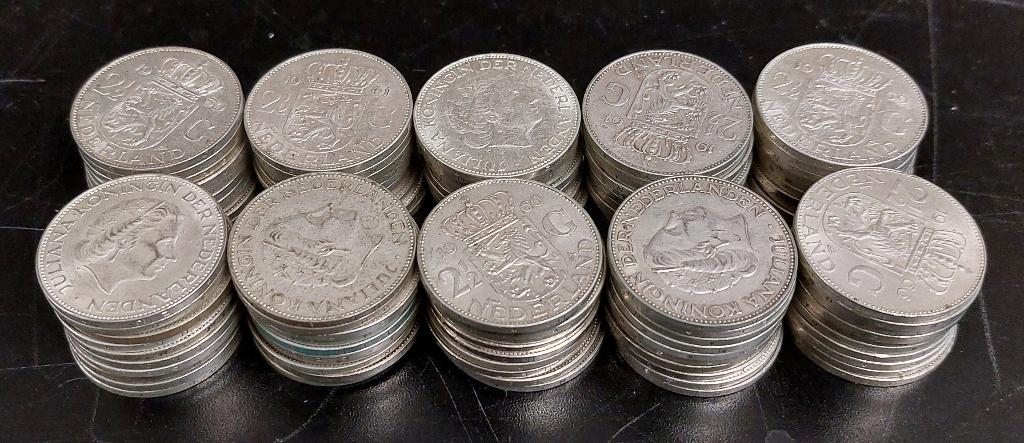 Partijtje van 100 zilveren rijksdaalders Juliana 1959-1966, Postzegels en Munten, Munten | Nederland, Ophalen of Verzenden, Koningin Juliana