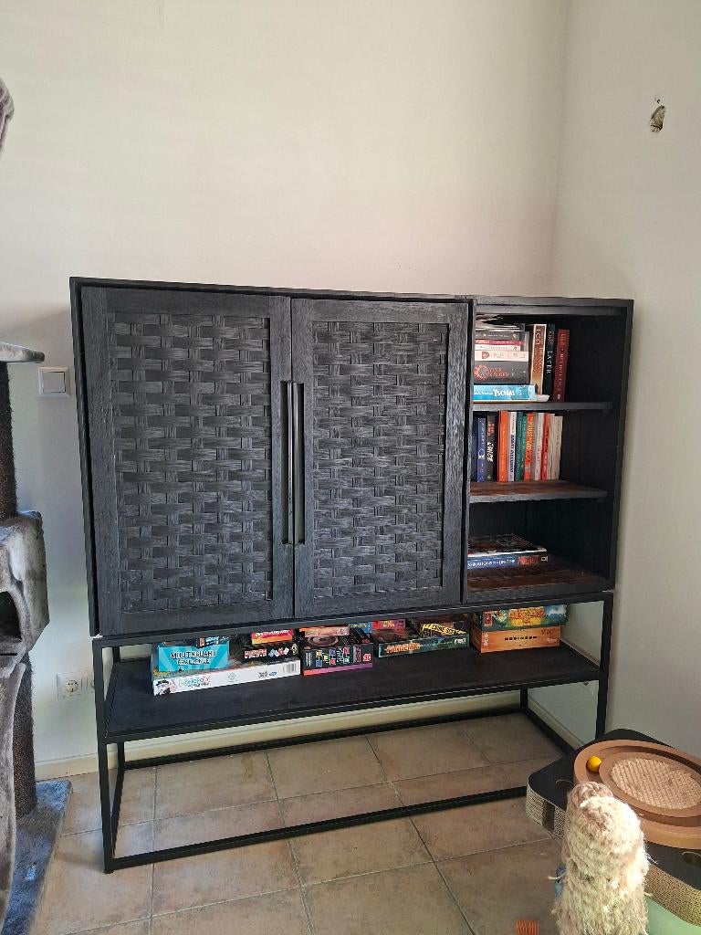 Zwarte kast/dressoir van het merk DBodhi, Ophalen, 100 tot 150 cm, Teakhout, Modern