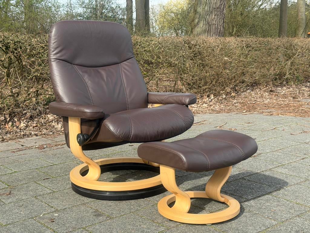 Stressless relax fauteuil met voetenbank- L large, Ophalen of Verzenden, Zo goed als nieuw, Minder dan 75 cm, 50 tot 75 cm