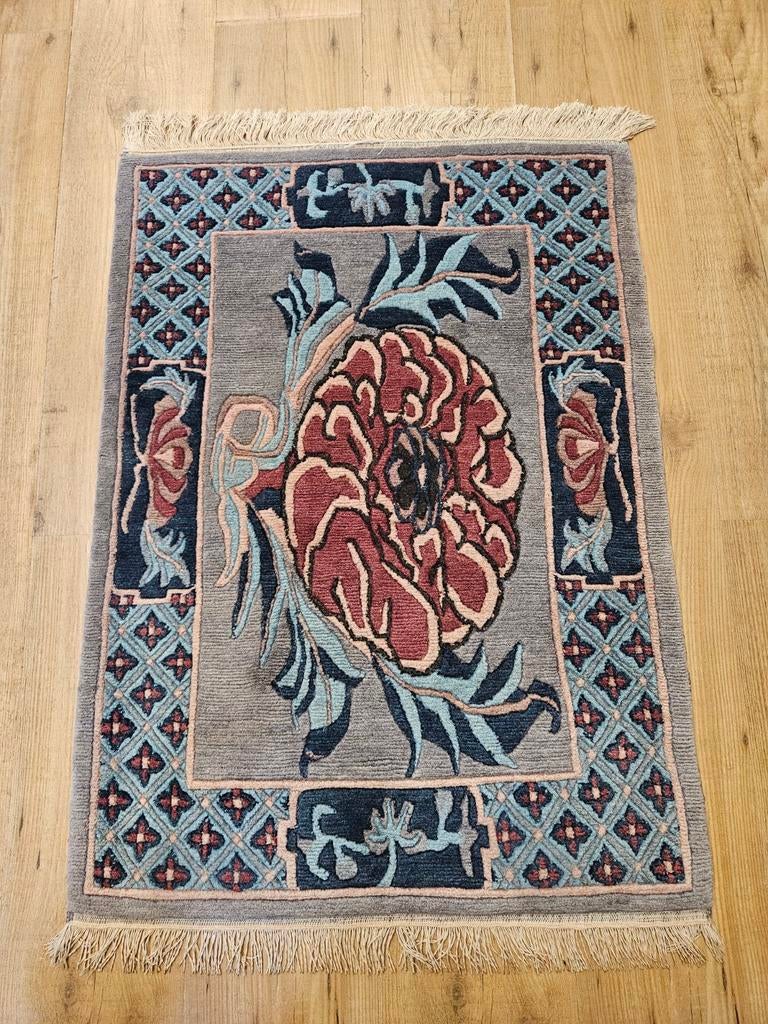 Handgeknoopt oosters tapijt nepal 90x64, Info@SlatsAntiek.nl, Crème, 50 tot 100 cm, Perzisch