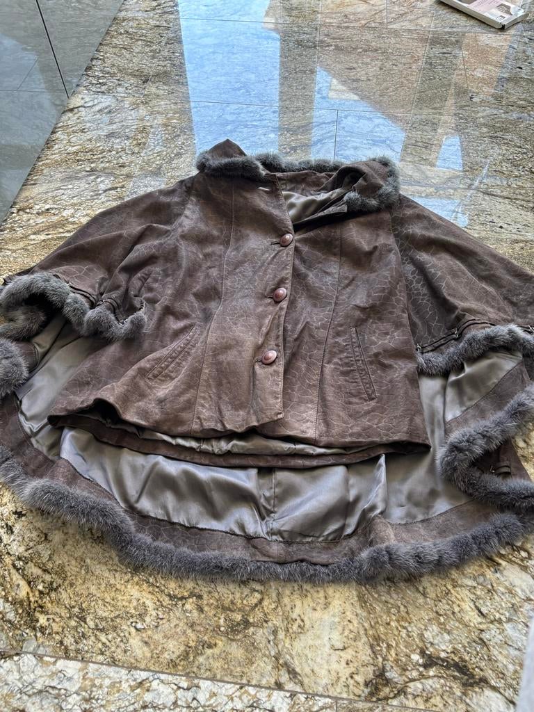 Leren Poncho met Echt Bont - Bruin, Ophalen of Verzenden, Zo goed als nieuw, Bruin