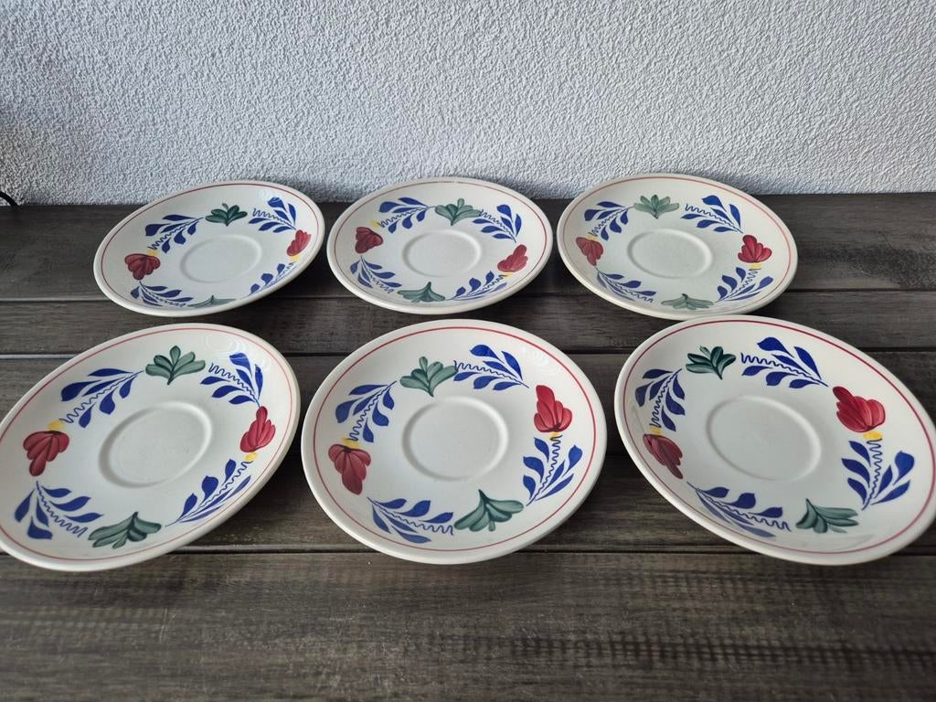 Boerenbont 6x gebaks bordjes 17 cm boch, Huis en Inrichting, Keuken | Servies, Ophalen, Zo goed als nieuw, Bord(en), Aardewerk