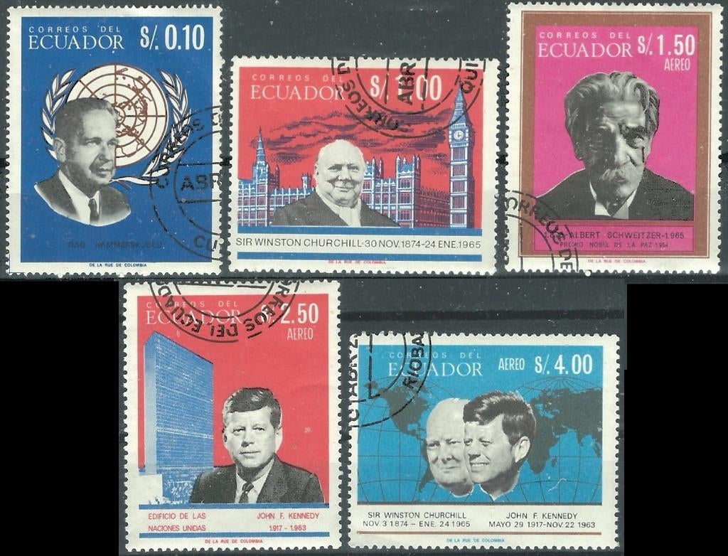 ECUADOR 1966 Beroemde Personen, Michel: 1251-55, gestempeld., Postzegels en Munten, Postzegels | Amerika, Verzenden, Gestempeld