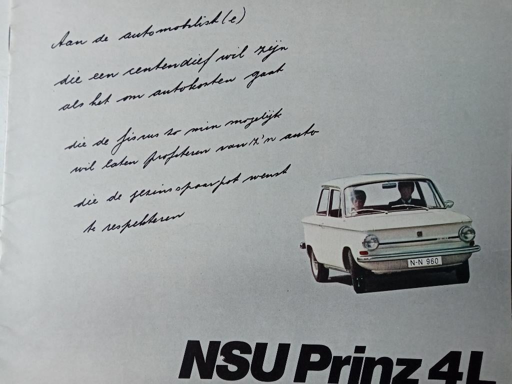 Brochure NSU Prinz 4L, Ophalen of Verzenden, Zo goed als nieuw, Overige merken