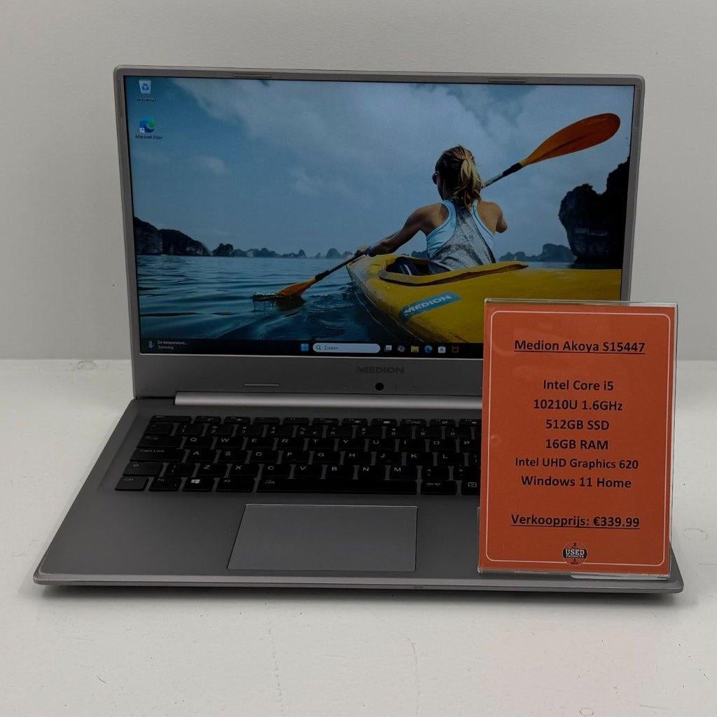 Medion Akoya S15447 Laptop | i5-10210U 16GB RAM 512GB SSD, Met videokaart, 2 tot 3 Ghz, Qwerty, Dordrecht@usedproducts.nl