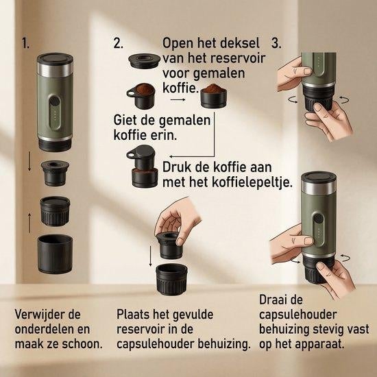 Zenergy - Draagbaar Koffiezetapparaat, Theodoor Colenbranderhof 9, 3059LC Rotterdam, Nederland, Info@currentcomponents.nl, Koffiemachine