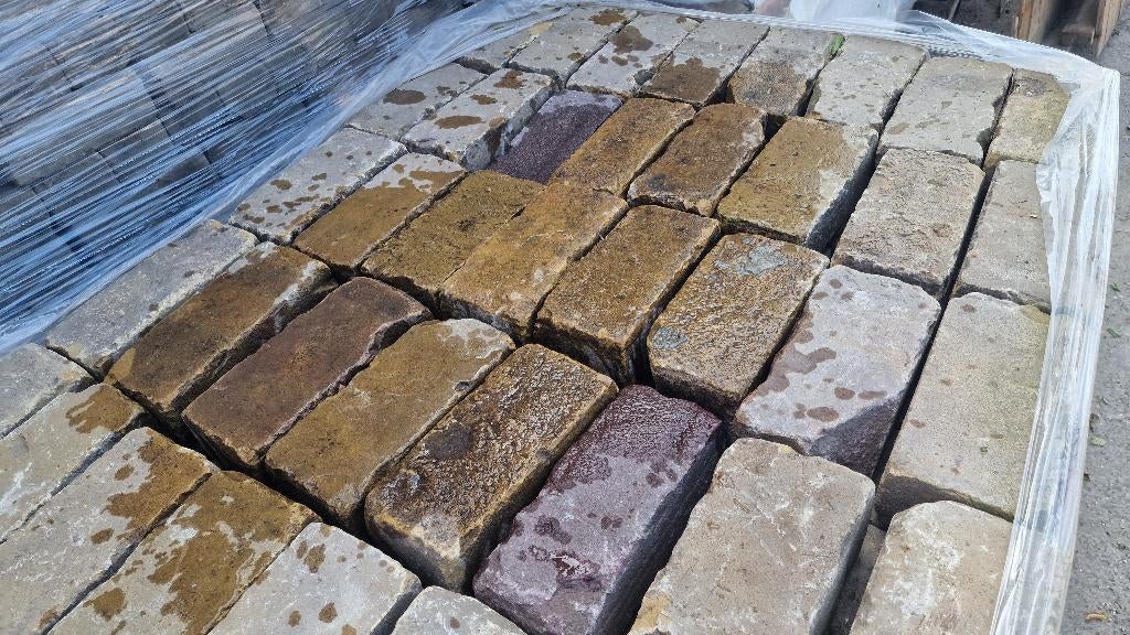 Mooie gebakken geelbronse klinkers.prachtige uitstraling, Ophalen, Overige materialen, Gebruikt, Klinkers