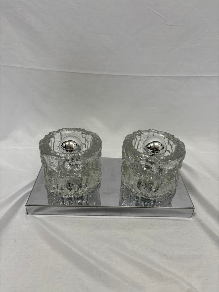 Vintage Peill & Putzler "Ice Glass" wandlamp jaren '70, Ophalen of Verzenden, Gebruikt, Glas