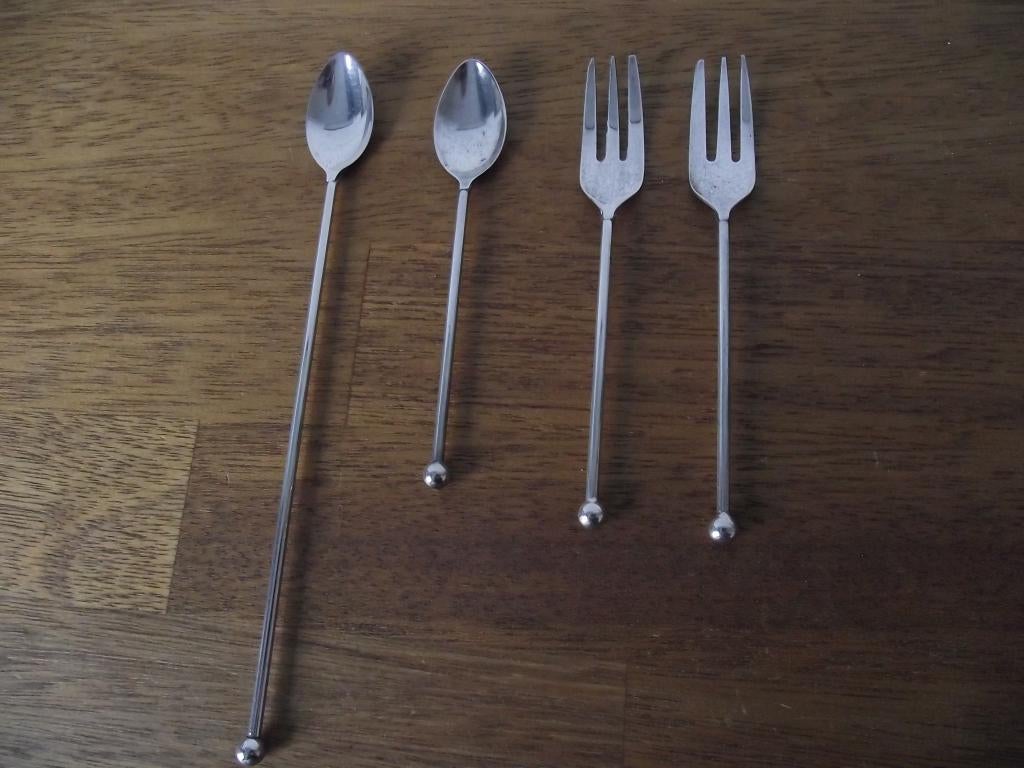 4 vintage verzilverd lepel vork glad stijlappel AH 1990 p st, Ophalen of Verzenden