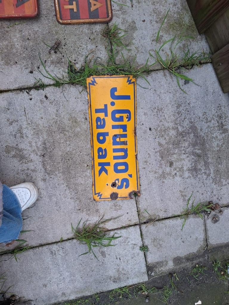 Emaille reclamebord J.Gruno tabak, Ophalen of Verzenden, Zo goed als nieuw, Reclamebord