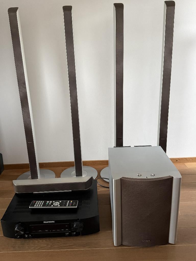 Marantz NR1506 receiver + Sony satelliet speakers+ subwoofer, Zo goed als nieuw, 60 tot 120 watt, Ophalen, Marantz