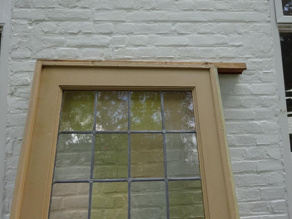 Antieke schuifdeur, glas+Lood paneel, mondgeblazen, 83x211cm, Ophalen, Gebruikt