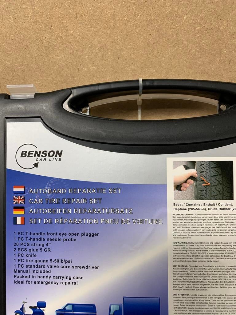 Bandenreparatieset Benson Car Line 4x, Auto diversen, Autogereedschap, Ophalen of Verzenden, Nieuw