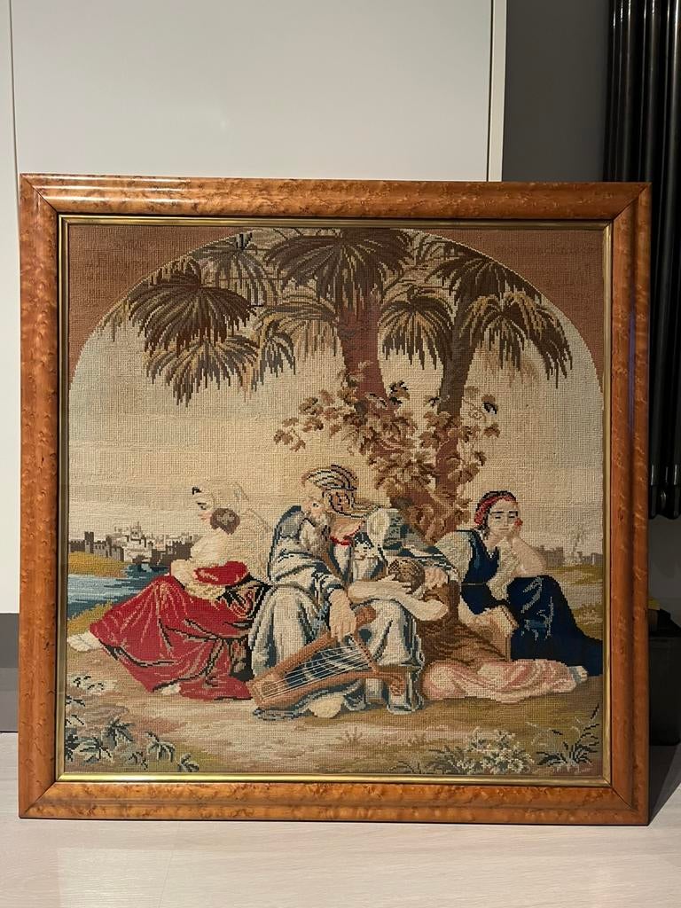 Schilderij kunstwerk tapisserie geborduurd bijbels tafereel, Antiek en Kunst, Ophalen