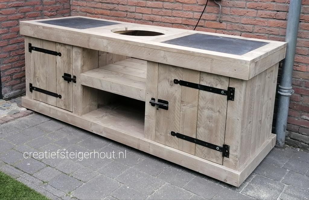 Steigerhouten buitenkeuken kast kamado bastard overkapping, Tuin en Terras, Buitenkeukens, Ophalen of Verzenden, Nieuw, Houtskool