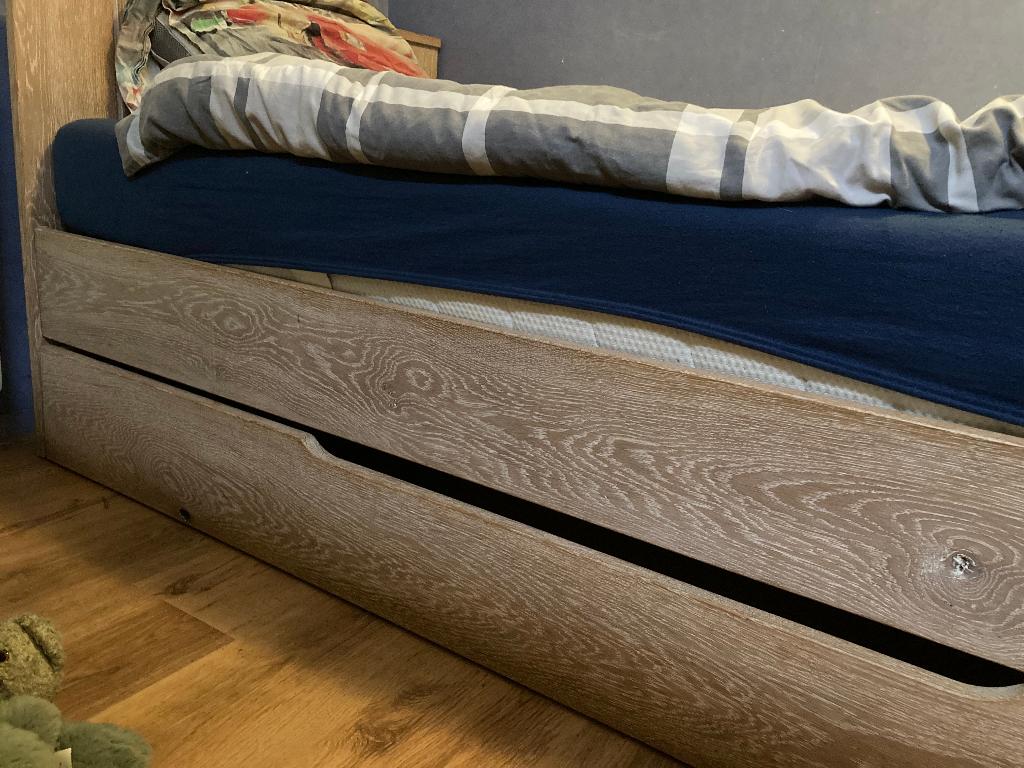 eenpersoons bedden eikenhout, 85 tot 100 cm, Gebruikt, 180 cm of meer, Ophalen