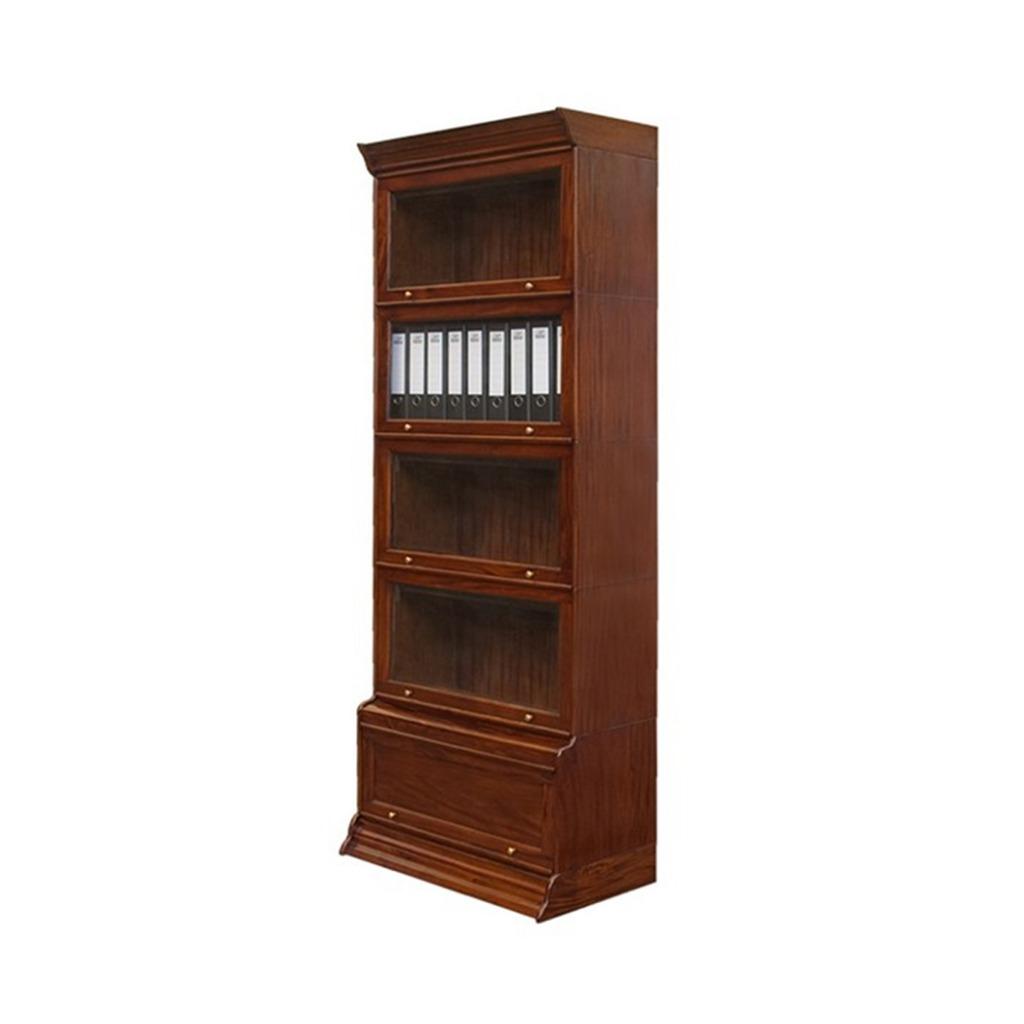 Mahonie Boekenkast 225cm met glazen deurtjes-messingbeslag