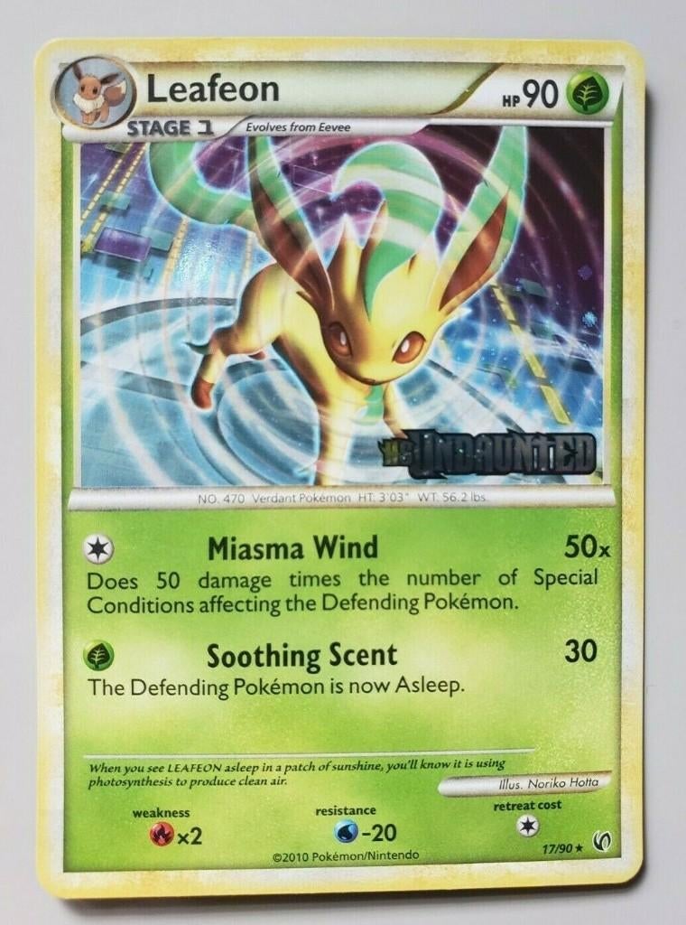 Pokemon hs undaunted holo leafeon prerelease, Ophalen of Verzenden, Zo goed als nieuw, Losse kaart, Foil