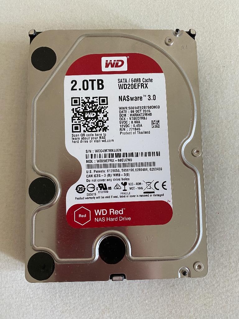 Two 2TB WD Red HDD NASware 3.0 Western Digital, Computers en Software, Harde schijven, Ophalen, Intern, 2TB, Western Digital