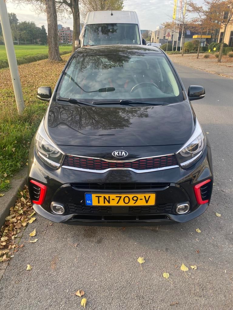 Kia Picanto GT 1.2 Cvvt 84pk 5-zits 2018 Zwart, Auto's, Voorwielaandrijving, USB, 4 cilinders, Leder en Stof