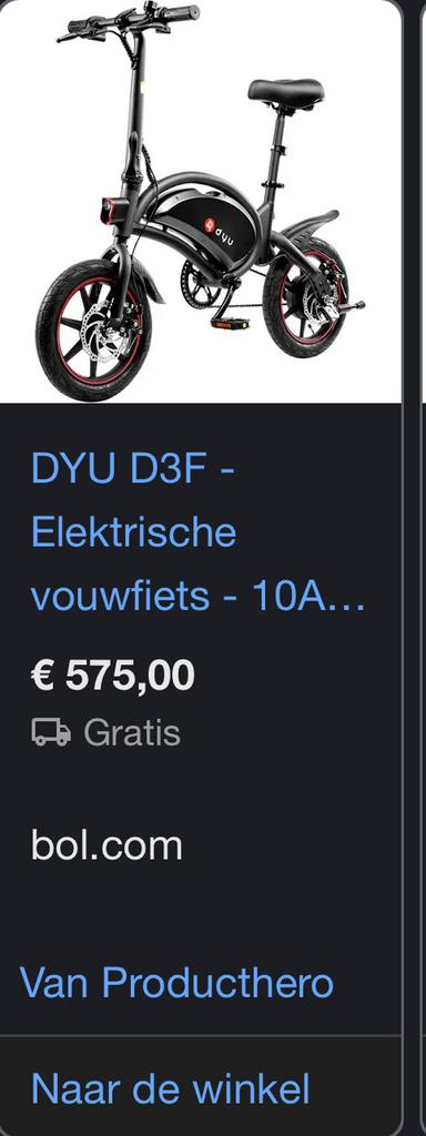 DYU ebike defect, Fietsen en Brommers, Fietsen | Vouwfietsen, Ophalen of Verzenden, Zo goed als nieuw