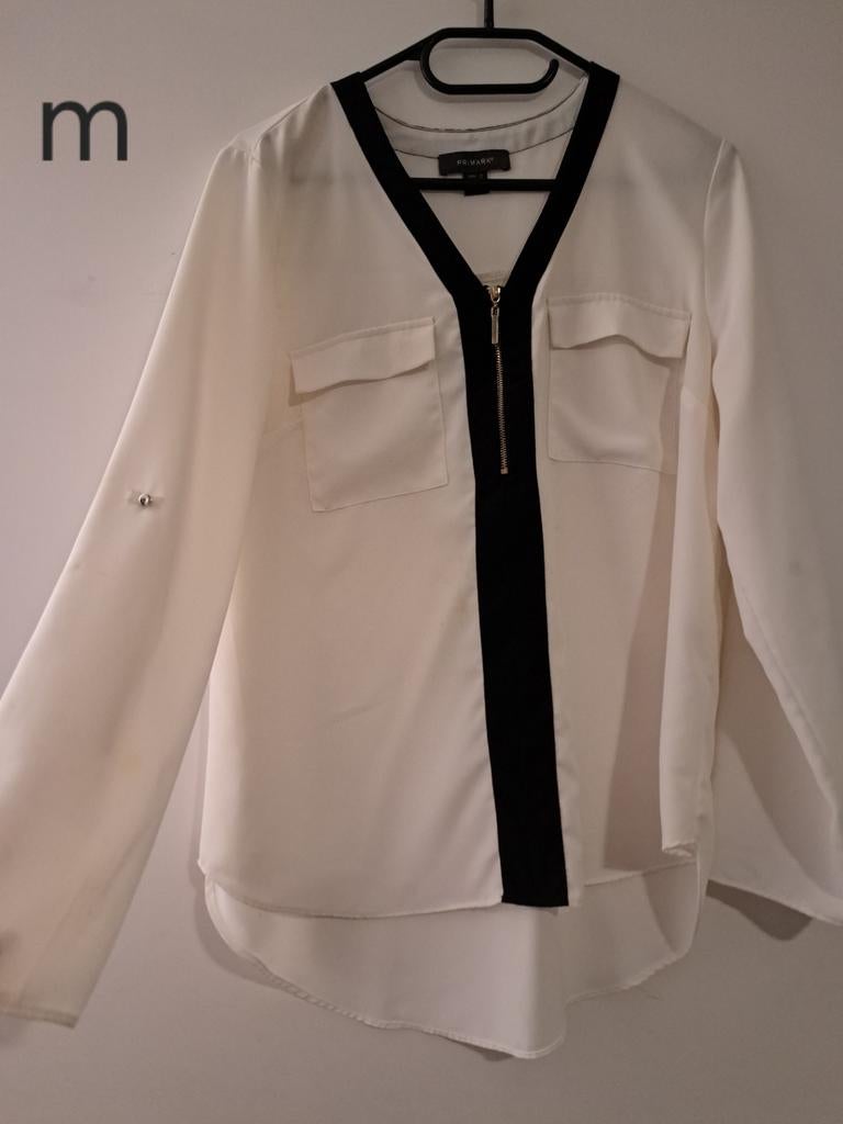 Witte blouse met zwart detail - Primark maat M, Maat 38/40 (M), Primark, Wit, Ophalen of Verzenden