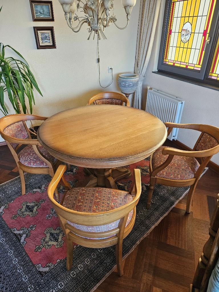 Eiken tafel met 4 stoelen, Ophalen, Gebruikt, 100 tot 150 cm, 100 tot 150 cm