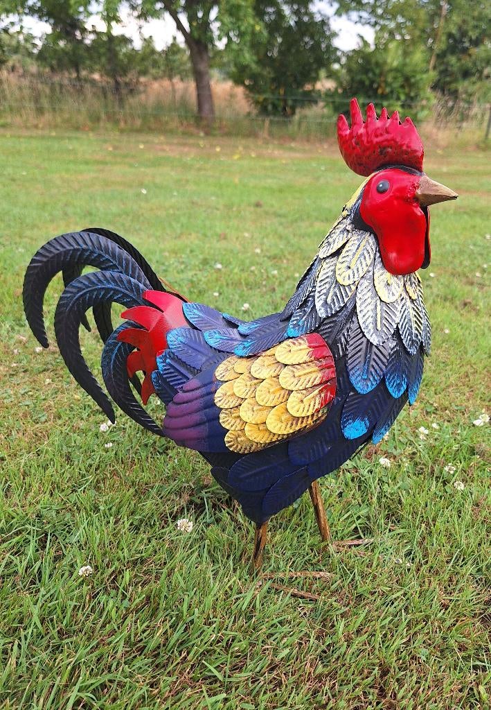 Gekleurde metalen haan, Verzenden, Nieuw, Metaal, Dierenbeeld