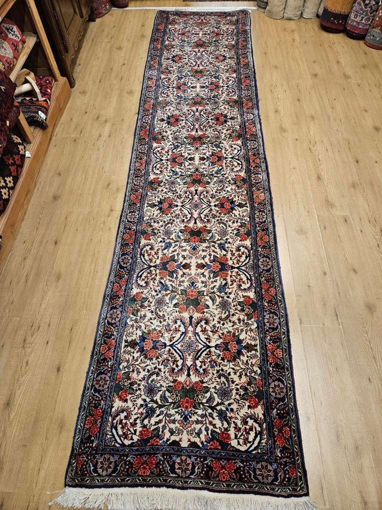 Vintage handgeknoopt perzisch tapijt loper bidjar 413x94, Info@SlatsAntiek.nl, Perzisch, 200 cm of meer, Rechthoekig