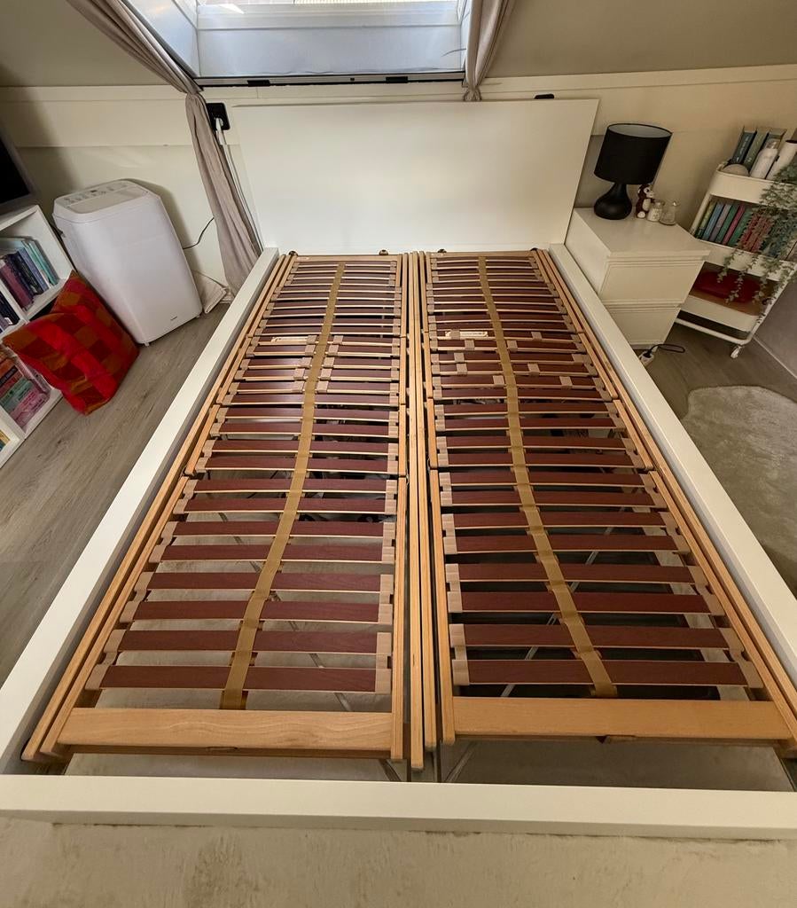 Malm bed 140x200 INCL 2x elektrische lattebodems, Ophalen, Wit, Tweepersoons, 140 cm