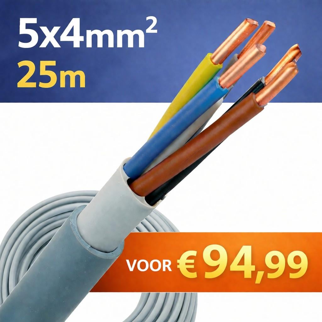 YMvK 5x4mm²  per rol van 25 meter, Ophalen of Verzenden, Nieuw, Kabel of Snoer