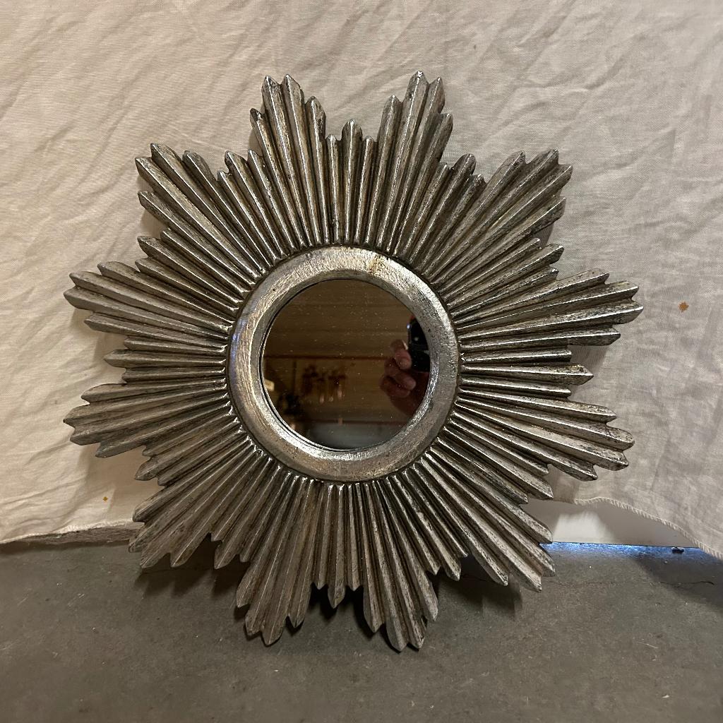 Zon Spiegel - houten lijst – zilver - 40cm -TTM Wonen, TTM Wonen, Meubels – (Perzische) Tapijten en Woonaccessoires, Minder dan 50 cm